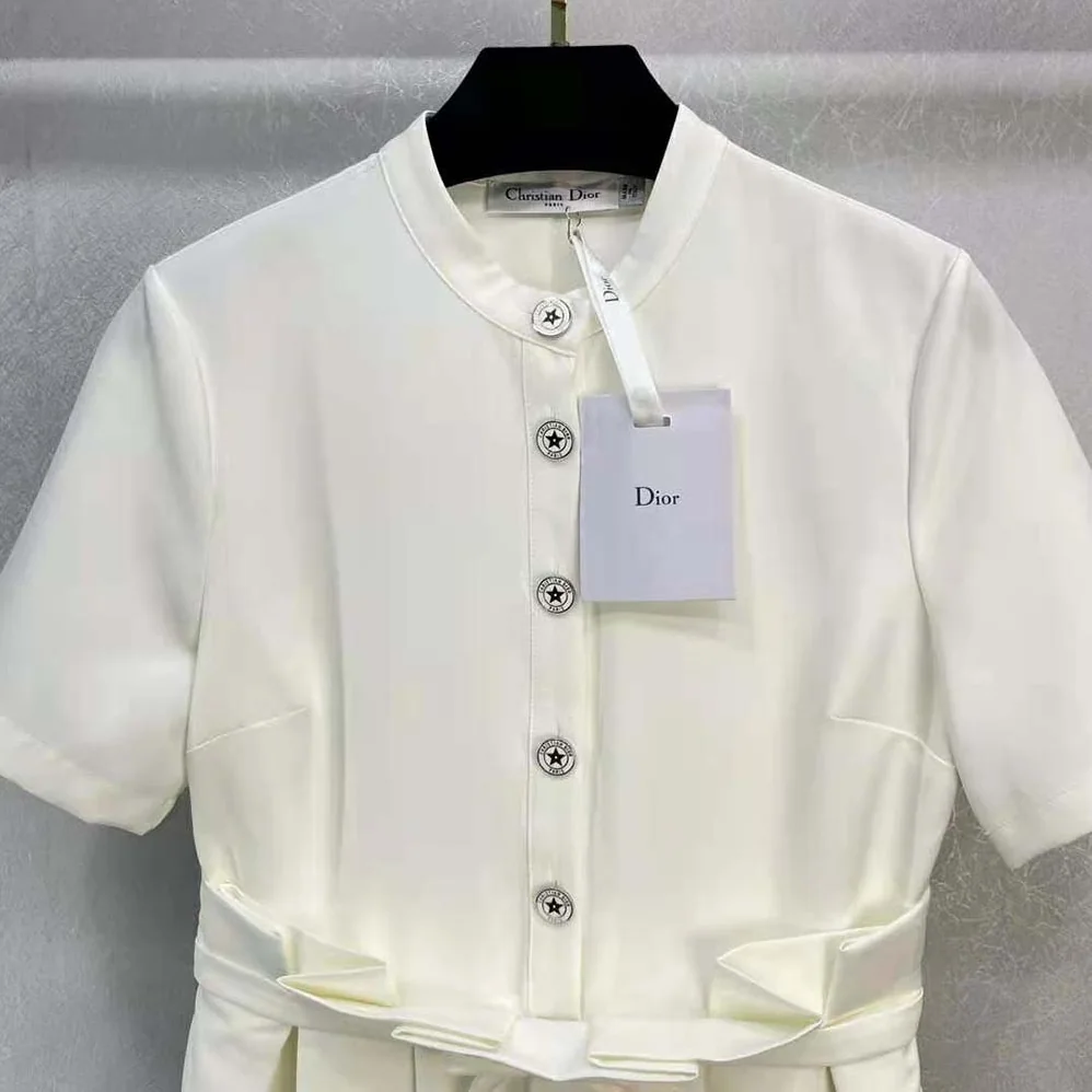 Dior Short Flared Dress White Wool and Silk for Women Dior Short Flared Dress White Wool and Silk for Women