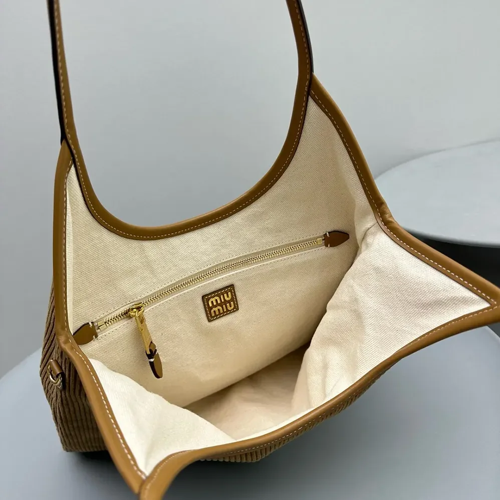 Miu Miu IVY Corduroy Bag with Leather Lettering Logo for Women in Brown Miu Miu IVY Corduroy Bag with Leather Lettering Logo for Women in Brown