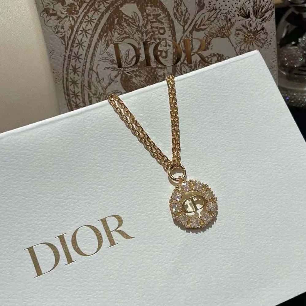 Dior Petit CD Necklace Gold-Finish Metal with White and Silver for Women in Tone Crystals