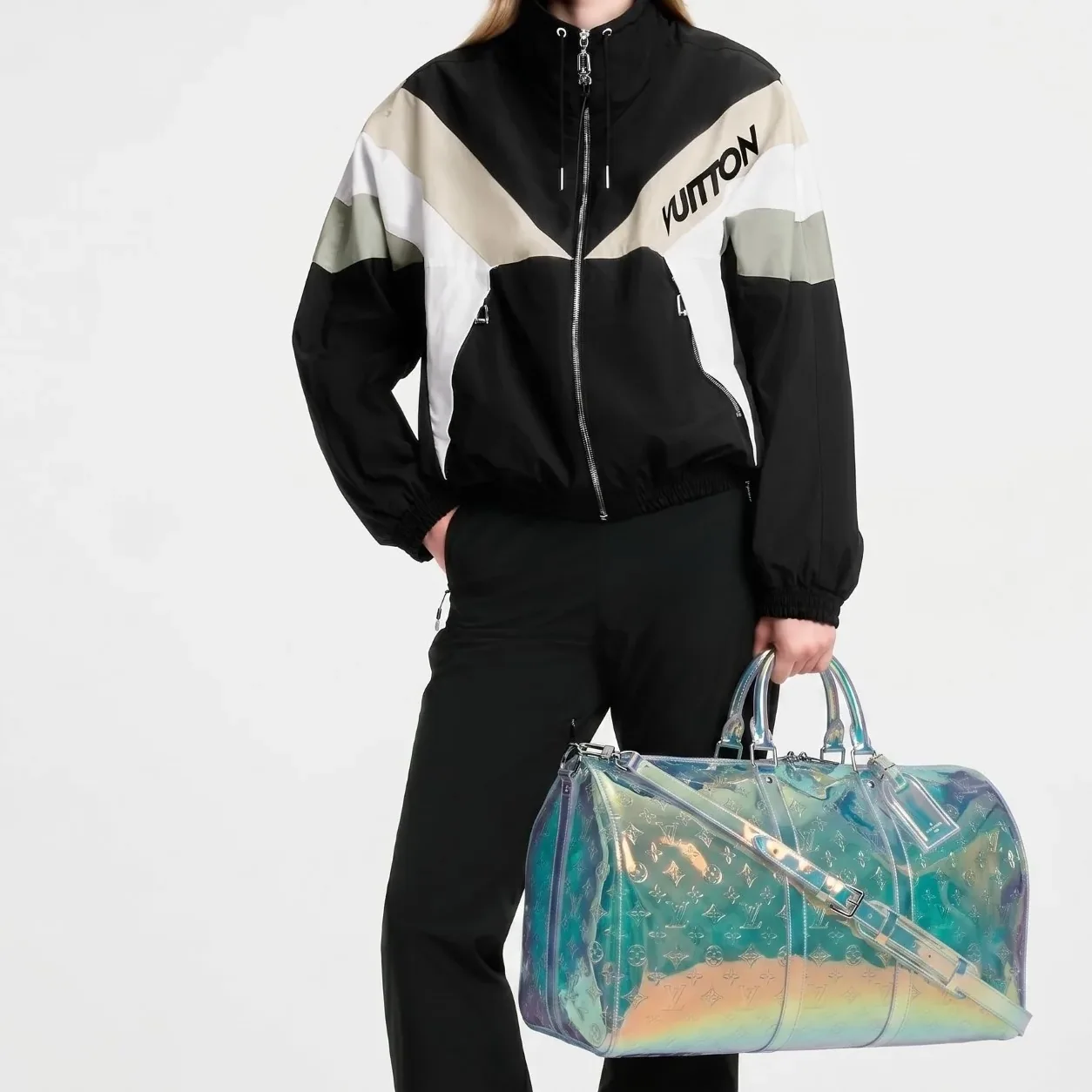 Louis Vuitton Keepall Bandouliere 50 Travel Bag / Iridescent Prism Monogram PVC Silver Hardware Louis Vuitton Keepall Bandouliere 50 Travel Bag / Iridescent Prism Monogram PVC Silver Hardware