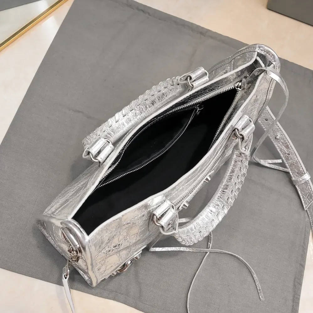 Balenciaga Le City Medium Bag Metallized in Silver for Women