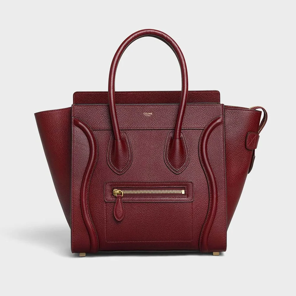 Celine Micro Luggage Handbag in Drummed Calfskin for Women in Maroon