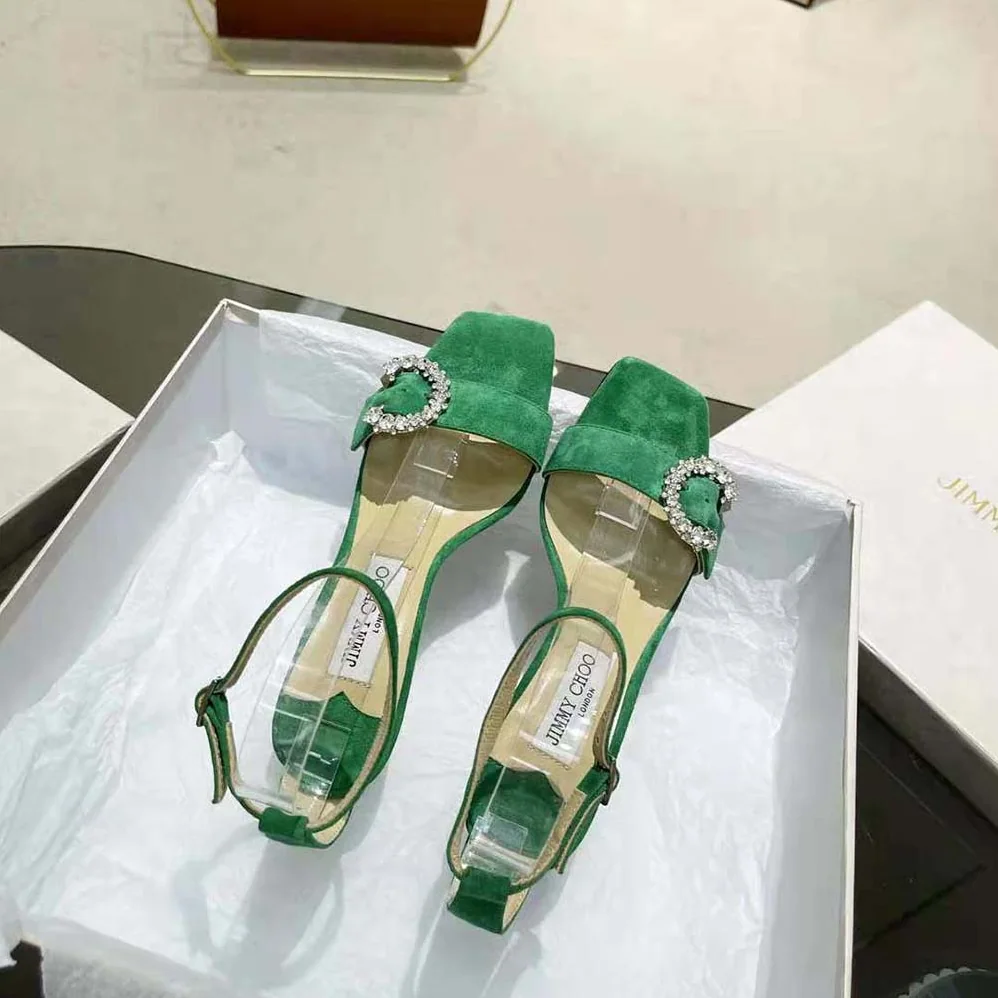 Jimmy Choo Marsai 90 Malachite Suede Sandals with Crystal Buckle for Women Jimmy Choo Marsai 90 Malachite Suede Sandals with Crystal Buckle for Women