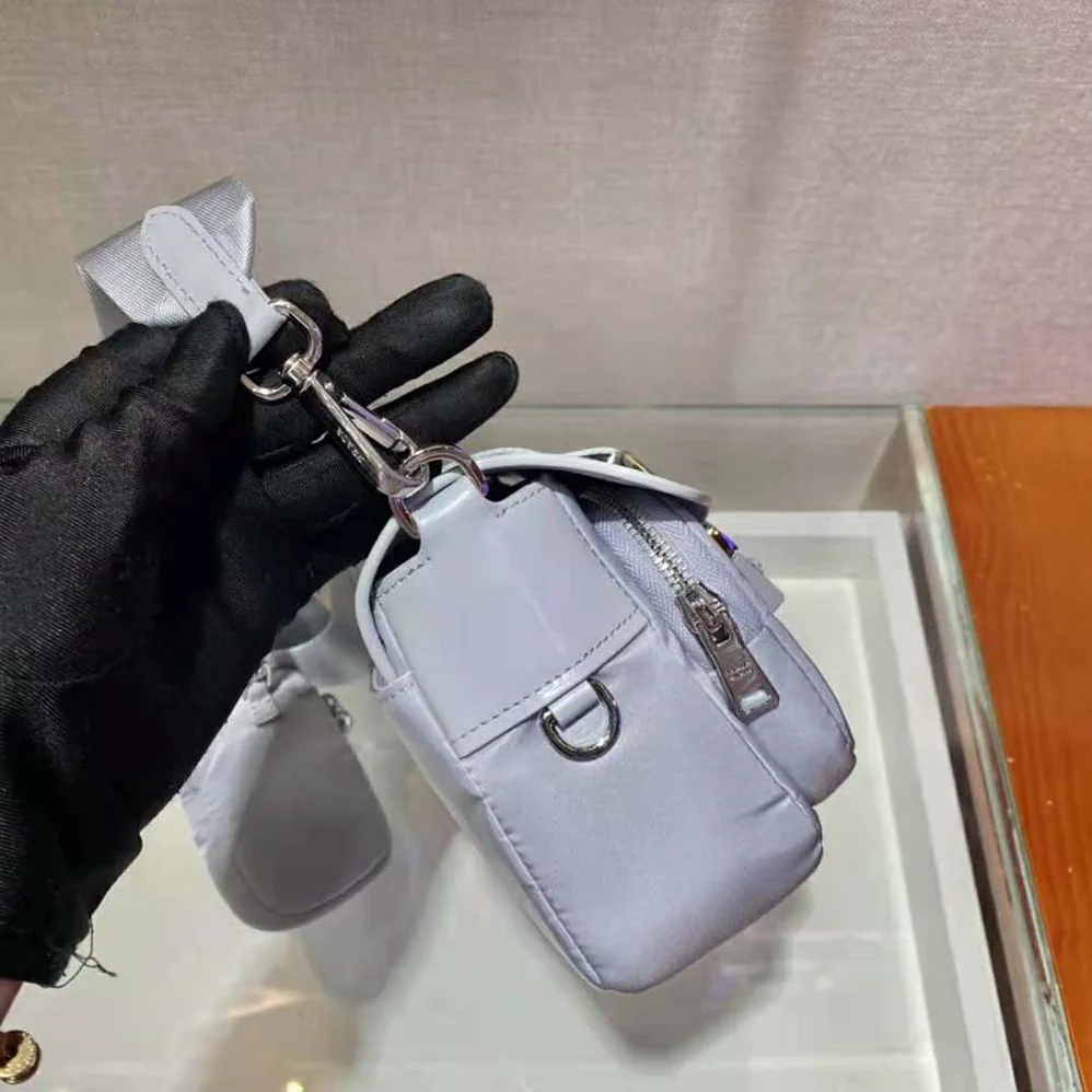 Prada Pocket Nylon and Brushed Leather Bag for Women in Blue