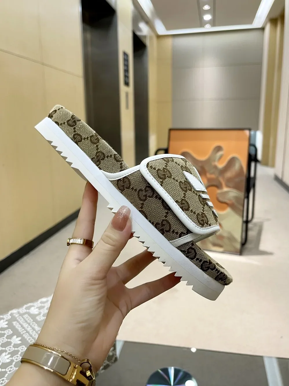 Gucci x Adidas GG Platform Sandal Beige for Women Gucci x Adidas GG Platform Sandal Beige for Women