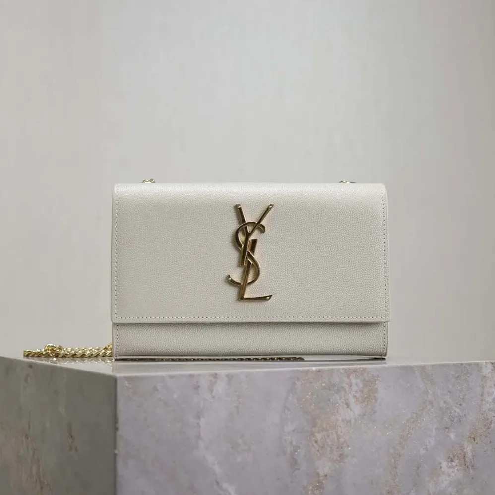 Saint Laurent YSL Kate Medium In Grain De Poudre Embossed Leather White for Women