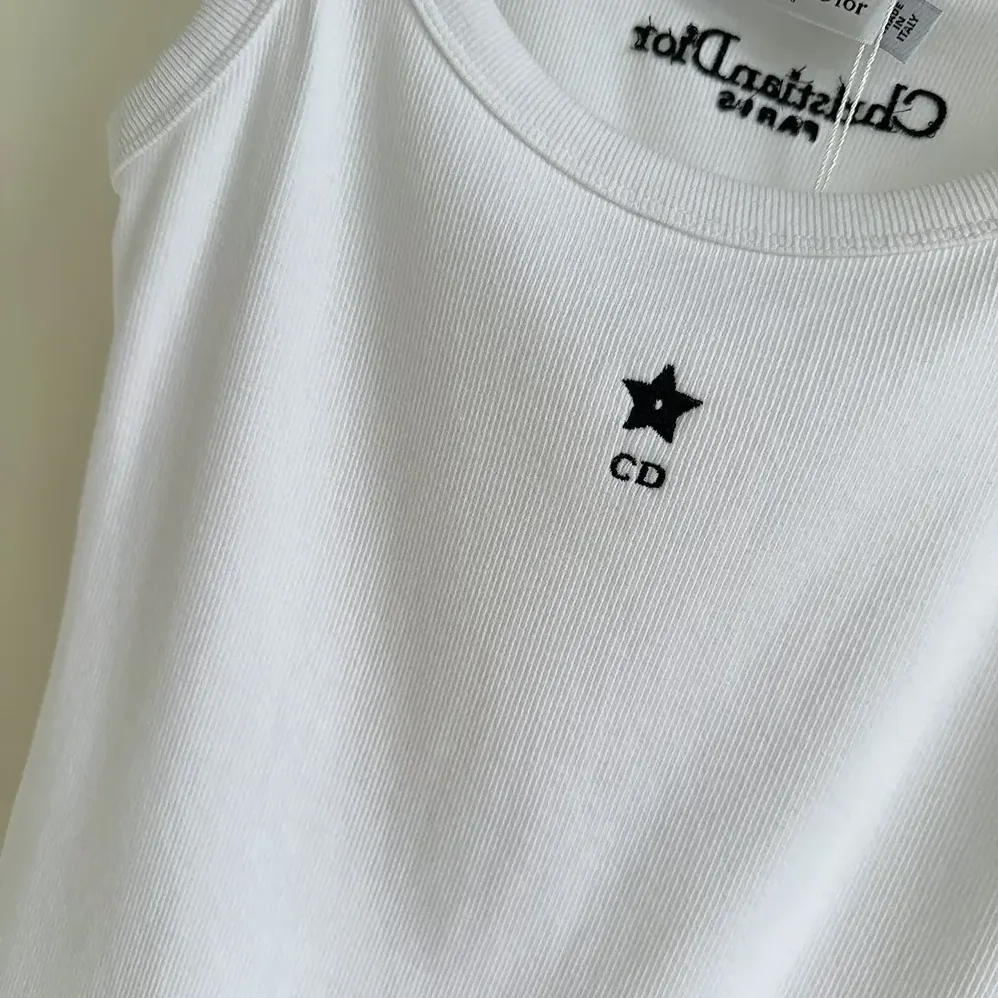 Dior Tank Top White Ribbed Cotton Jersey for Women