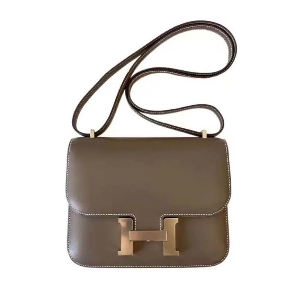 Hermes Constance 19 Bag Box Calf Leather for Women in Grey/Gold
