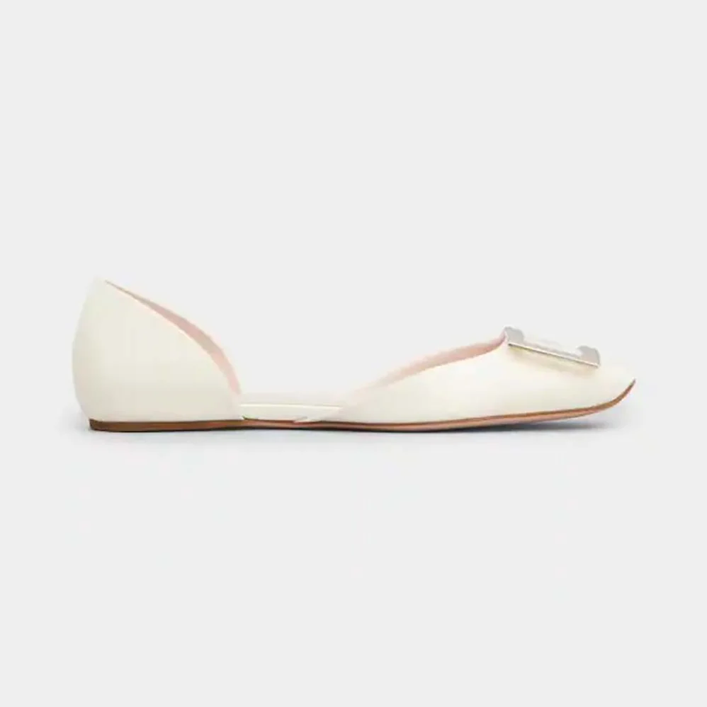 Roger Vivier Trompette Dorsay Metal Buckle Ballerinas in Patent Leather for Women in White