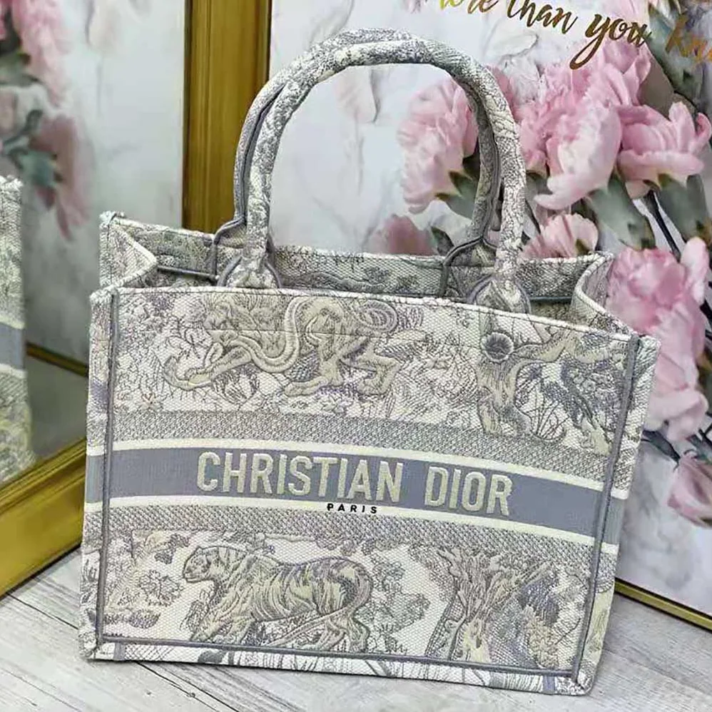Dior Small Dior Book Tote Toile de Jouy Embroidery for Women in Silver Dior Small Dior Book Tote Toile de Jouy Embroidery for Women in Silver