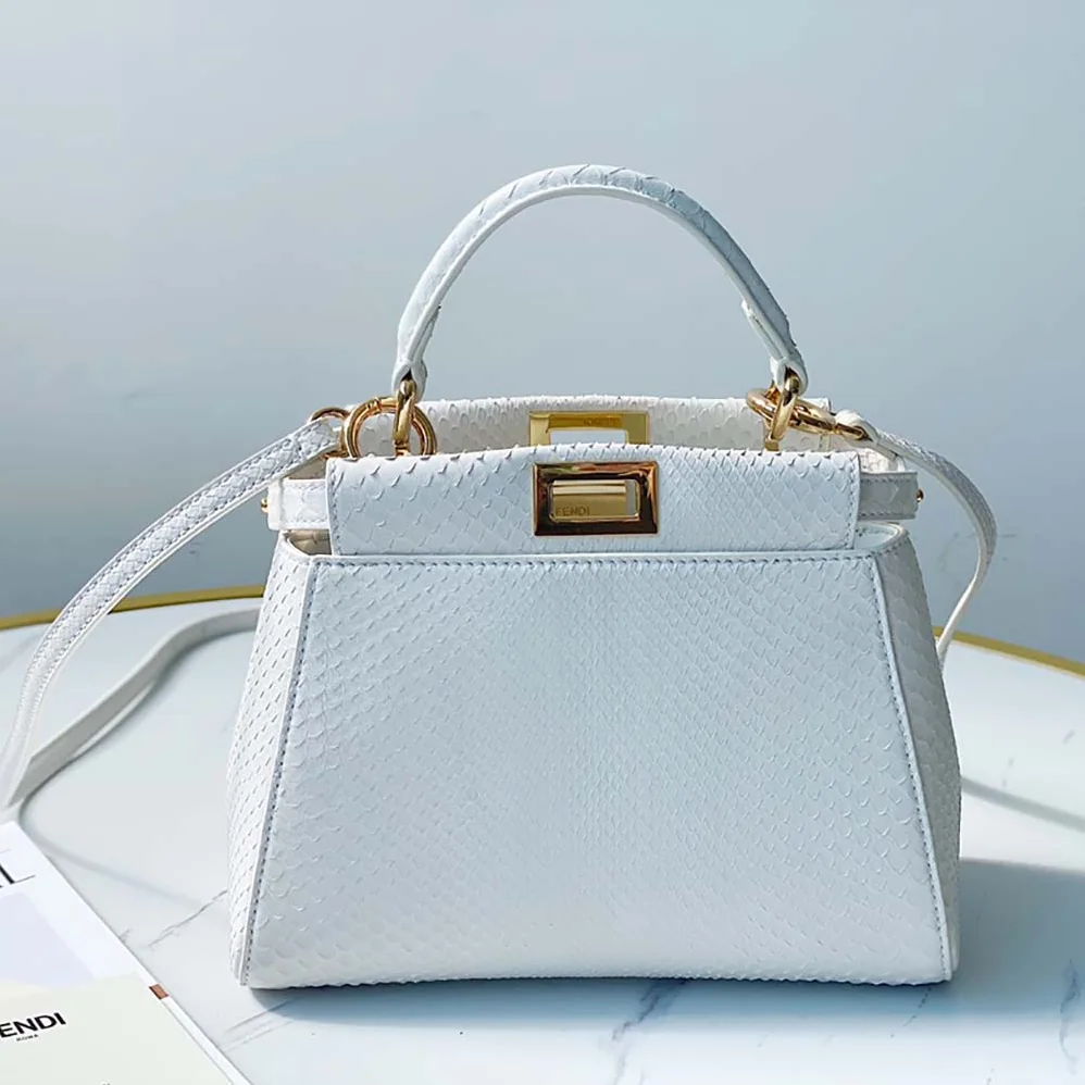 Fendi Peekaboo Iconic Mini White Python Bag for Women