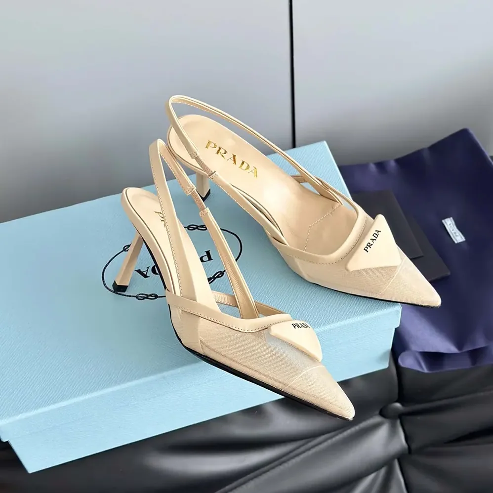 Prada Mesh Fabric Slingback Pumps for Women in Beige Prada Mesh Fabric Slingback Pumps for Women in Beige
