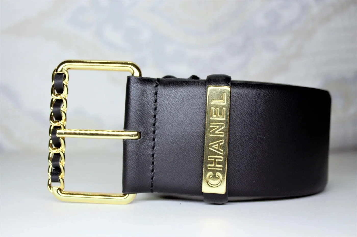 Larger Leather Belt Gold Buckle