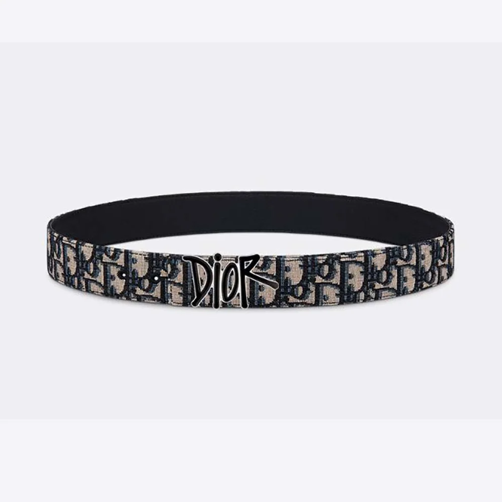 Dior Beige and Black Dior Oblique Jacquard and Black Grained Calfskin, 35 MM for Men