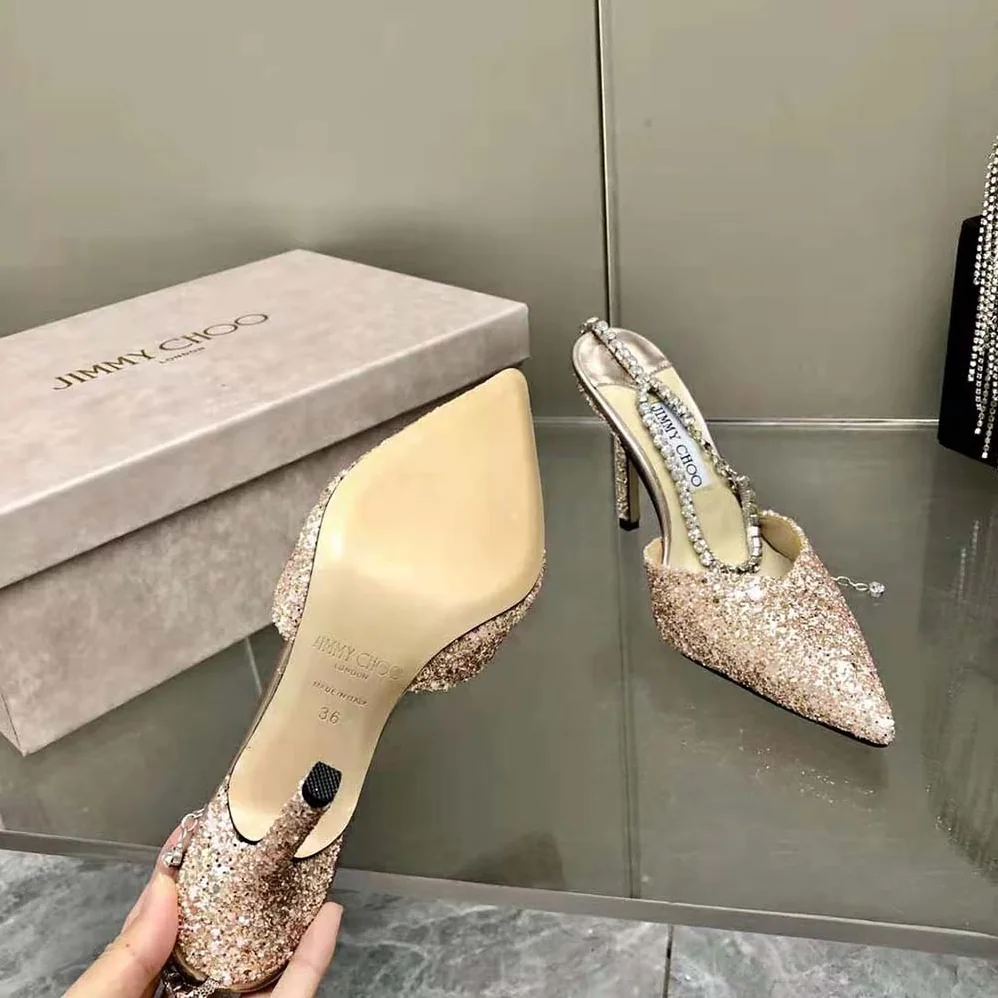 Jimmy Choo Saeda 100 Rose Coarse Glitter Fabric Pumps for Women Jimmy Choo Saeda 100 Rose Coarse Glitter Fabric Pumps for Women