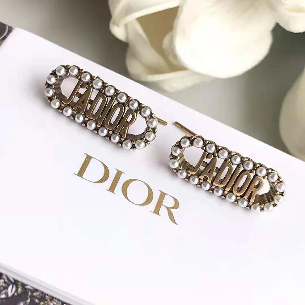 Dior J Adior Earrings Antique Gold-Finish Metal and White Resin Pearls for Women Dior J Adior Earrings Antique Gold-Finish Metal and White Resin Pearls for Women