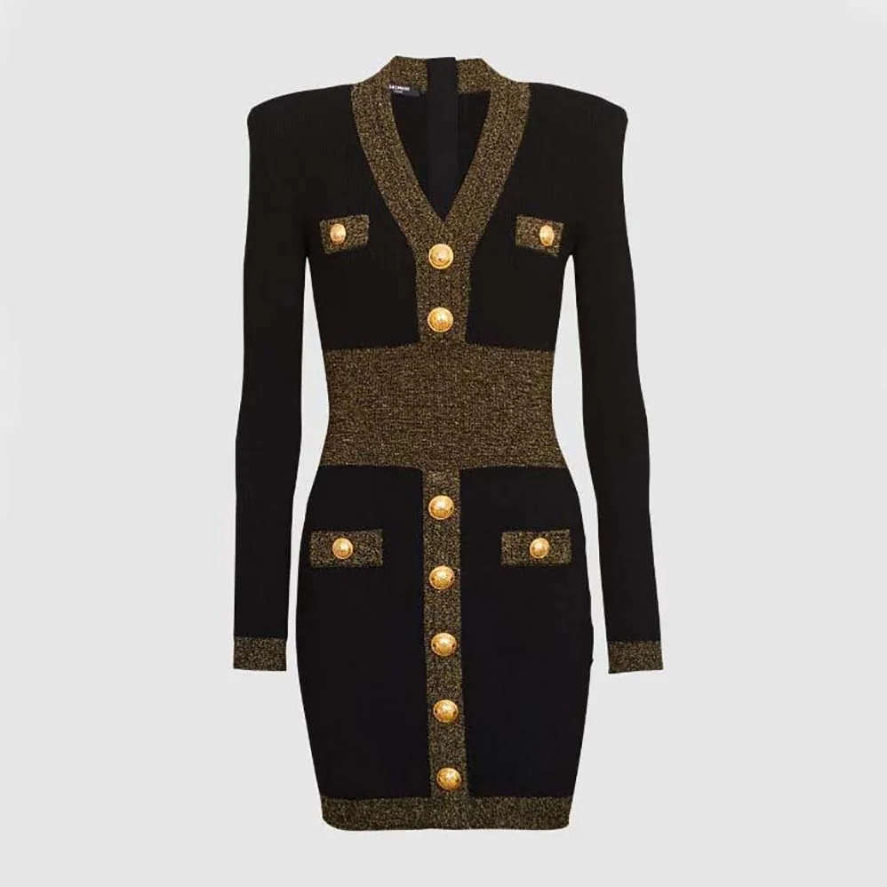 Balmain Scooped V for Women in neckline Knit Dress Balmain Scooped V for Women in neckline Knit Dress