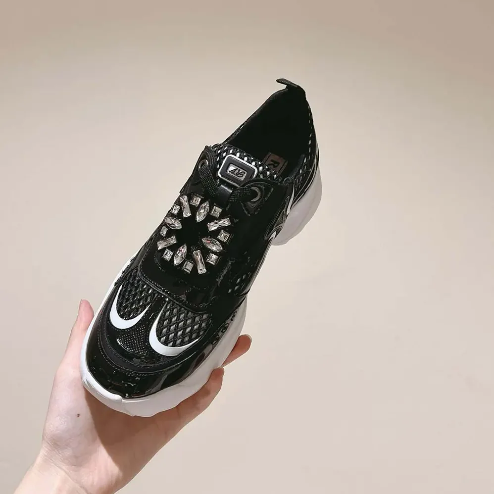 Roger Vivier Viv' on the Run Sneakers in Patent Leather and Fabric for Women in Black Roger Vivier Viv' on the Run Sneakers in Patent Leather and Fabric for Women in Black