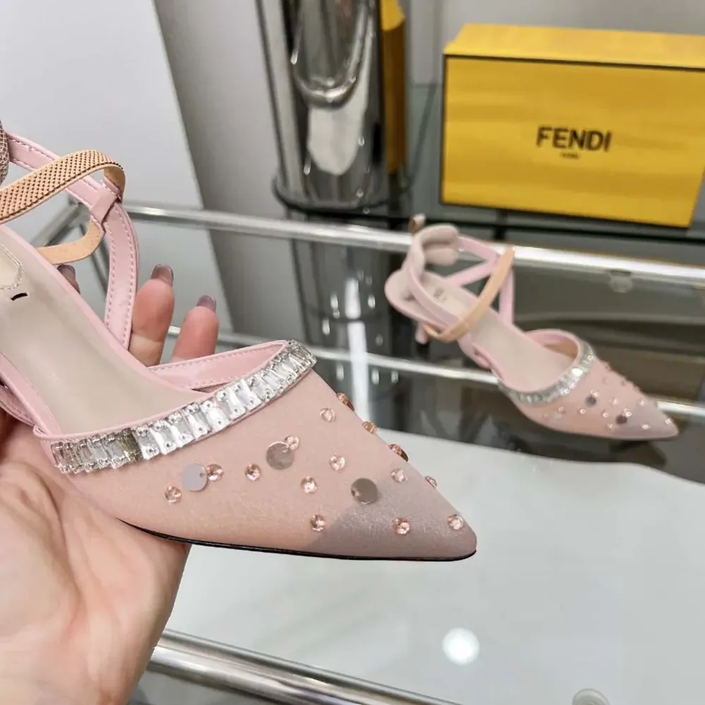Fendi Colibrì Pink Mesh and Crystals High for Women in heeled Slingbacks