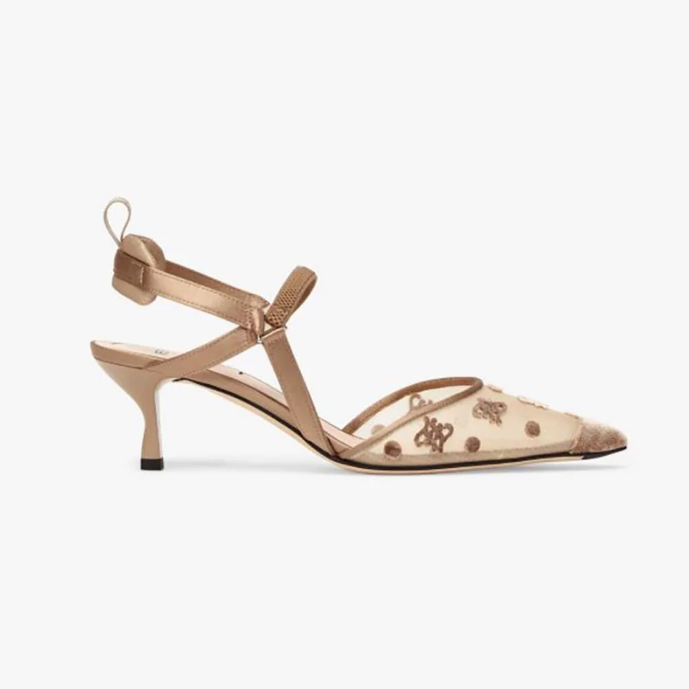 Fendi Colibri Lite Beige mesh and FF Karligraphy Medium for Women in Heel Slingbacks