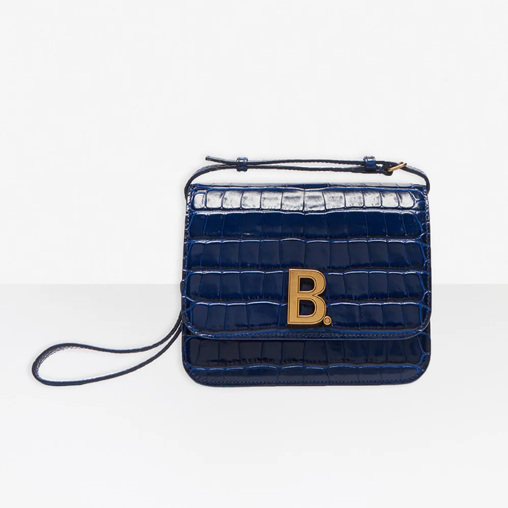 Balenciaga B. Small Bag in Black Crocodile Embossed Calfskin for Women in Navy