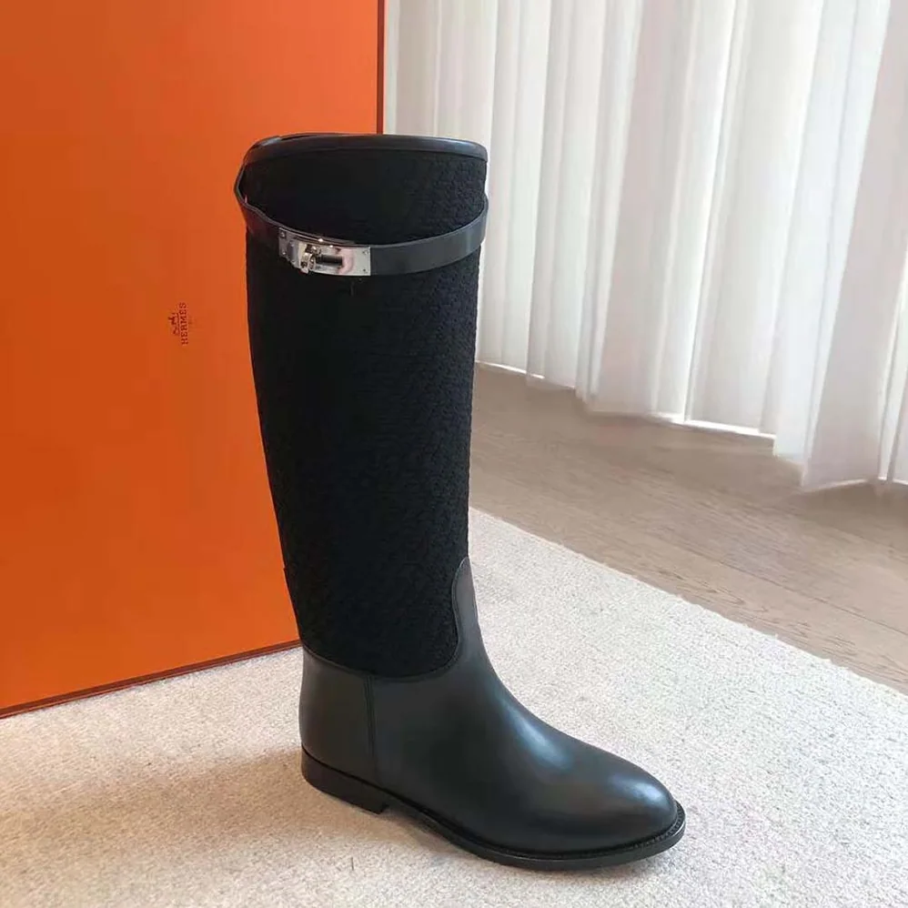Hermes Jumping Boot in Quilted Canvas and Calfskin for Women in Black Hermes Jumping Boot in Quilted Canvas and Calfskin for Women in Black