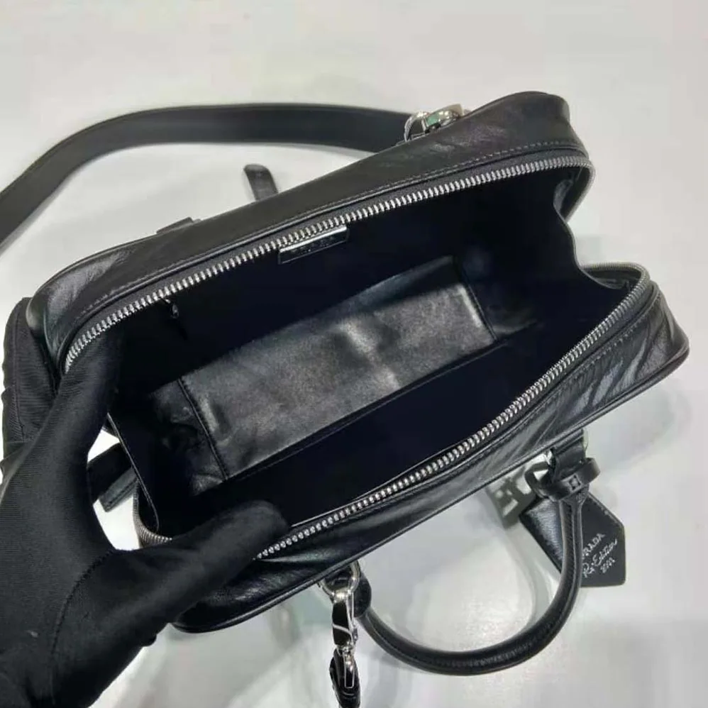 Prada Medium Antique Nappa Leather Top Handle Bag for Women in Black