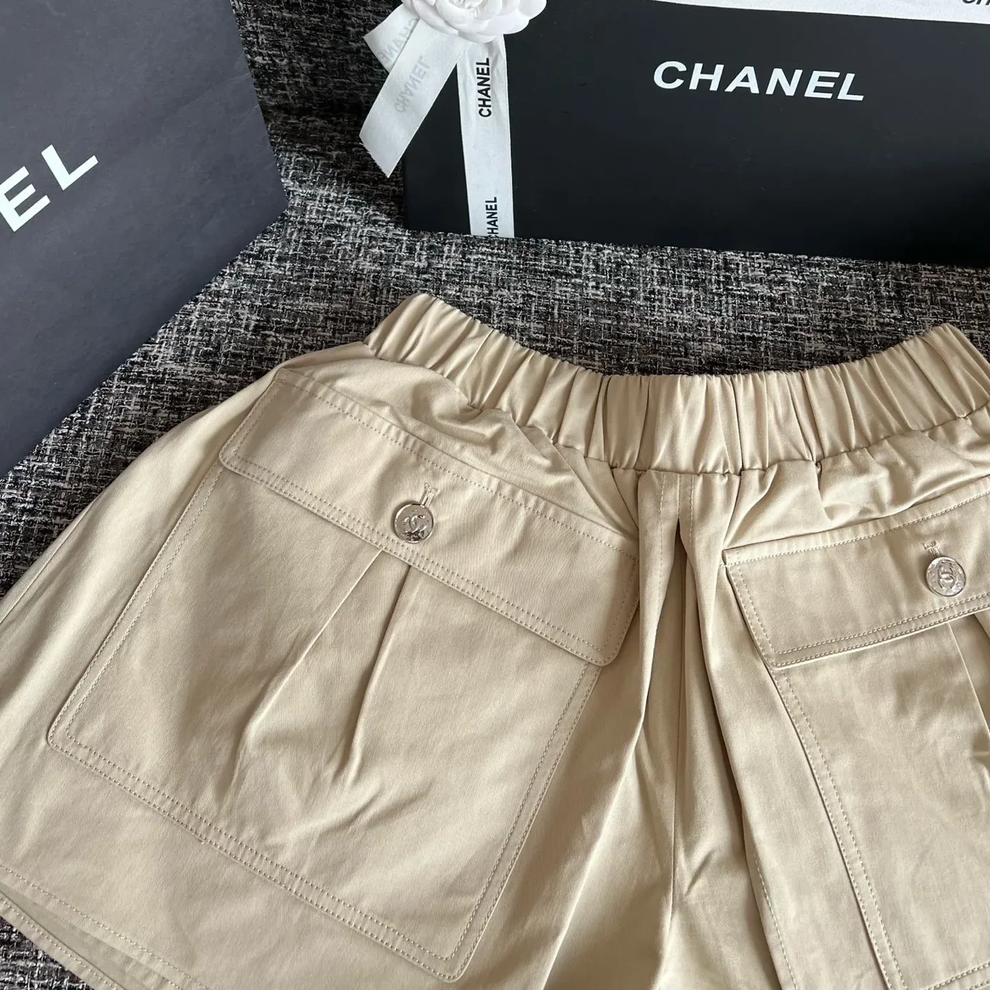 Chanel Cotton Twill Utility Cargo Shorts Sand