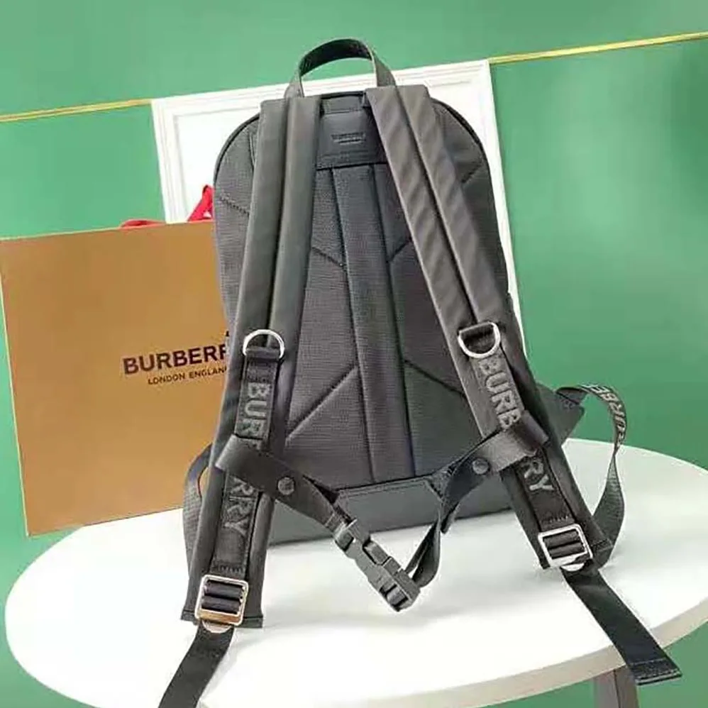 Burberry Large Logo Print Nylon and Leather Backpack for Women in Black