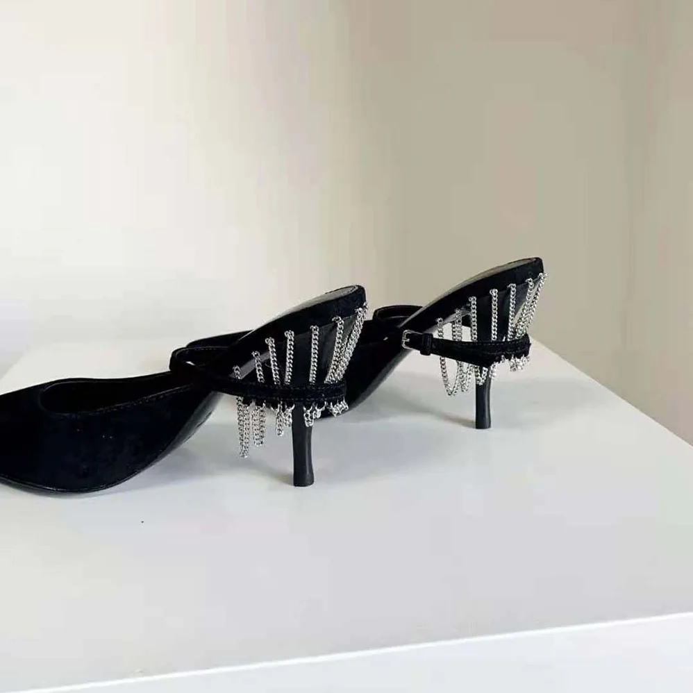 Saint Laurent YSL Sling Chain Pumps in Suede for Women in Black