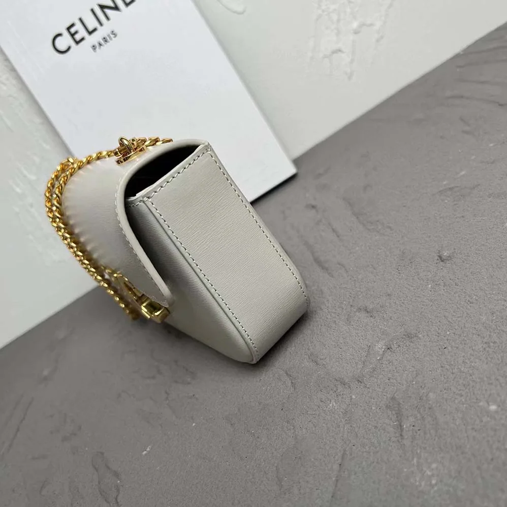 Celine Chain Shoulder Bag Triomphe in Shiny Calfskin for Women in White Celine Chain Shoulder Bag Triomphe in Shiny Calfskin for Women in White