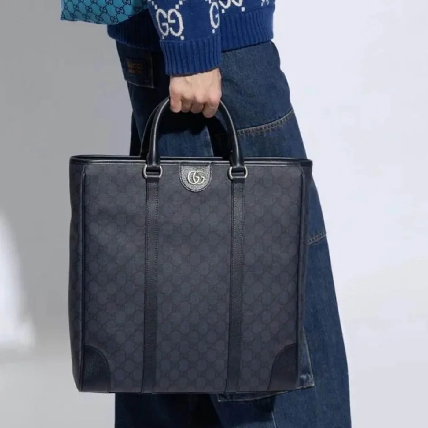 Gucci Ophidia Medium Tote Bag in Blue Palladium Hardware