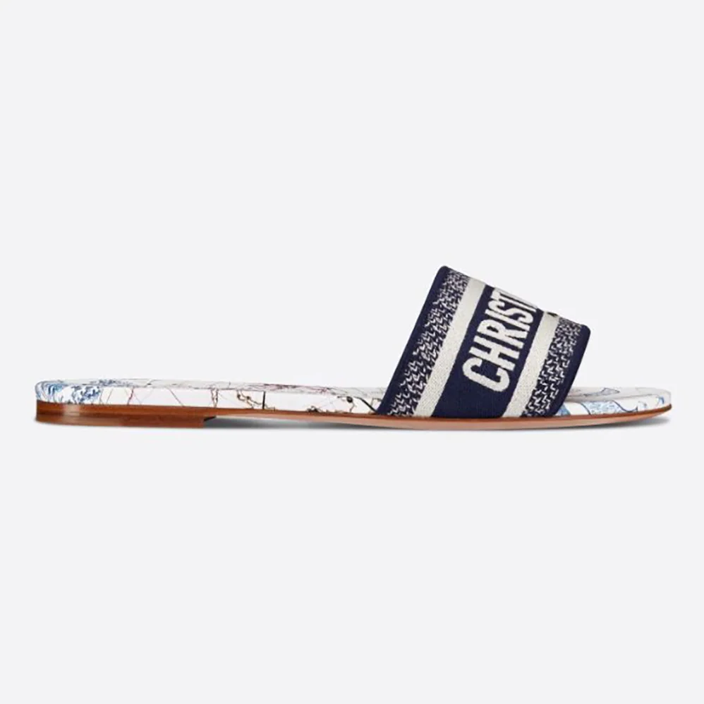 Dior Dway Slide Blue Dior Around the World Embroidered Cotton for Women Dior Dway Slide Blue Dior Around the World Embroidered Cotton for Women