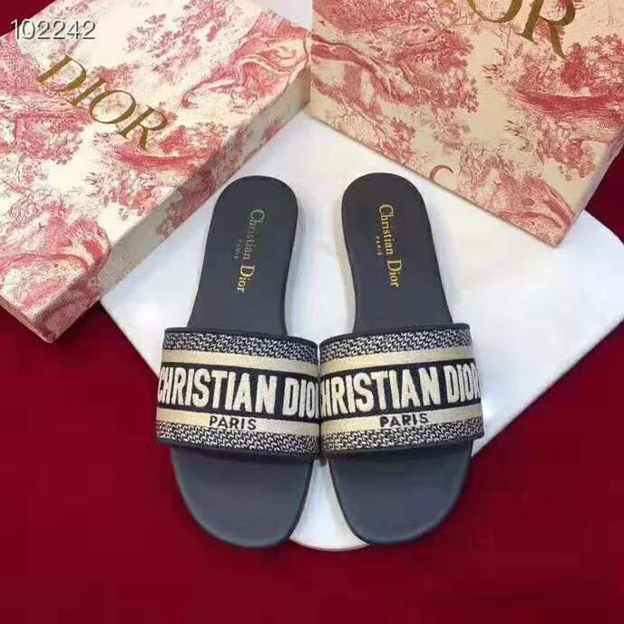 Dior Dway Embroidered Cotton Mule for Women in Navy