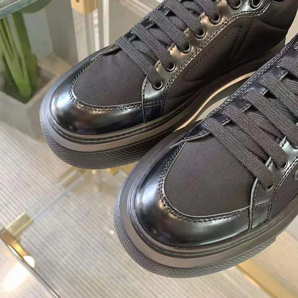 Prada Macro Re-Nylon and Brushed Leather Sneakers for Women in Black
