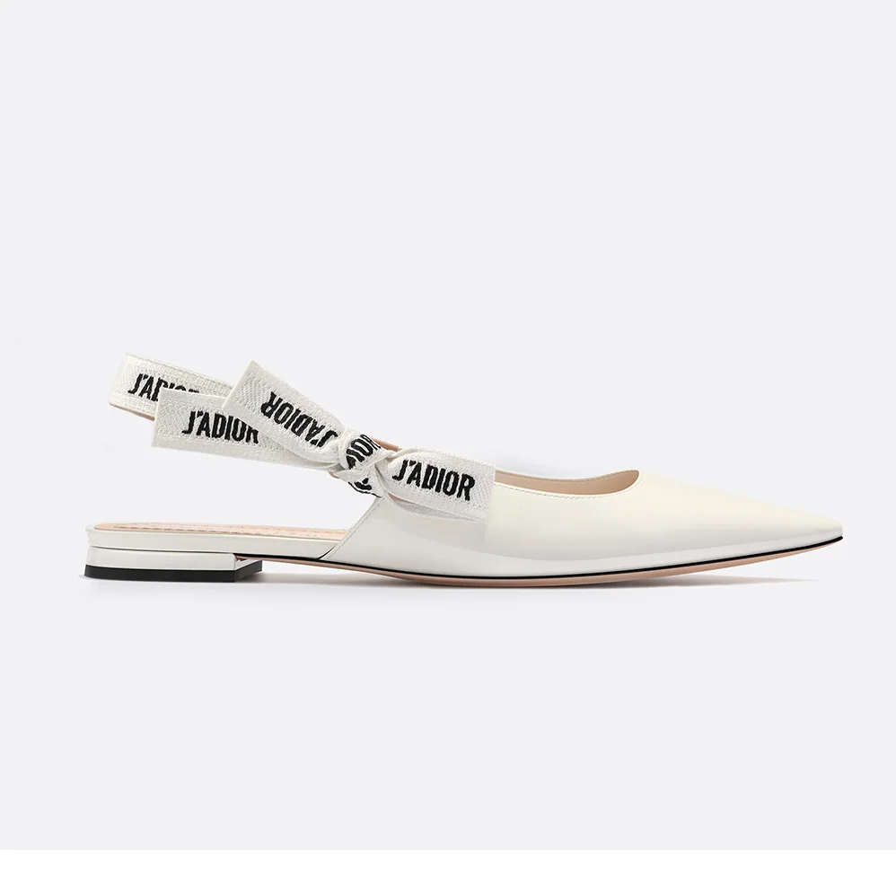 Dior J'Adior Ballet Pump White Patent Leather J'adior Embroidered Ribbon for Women