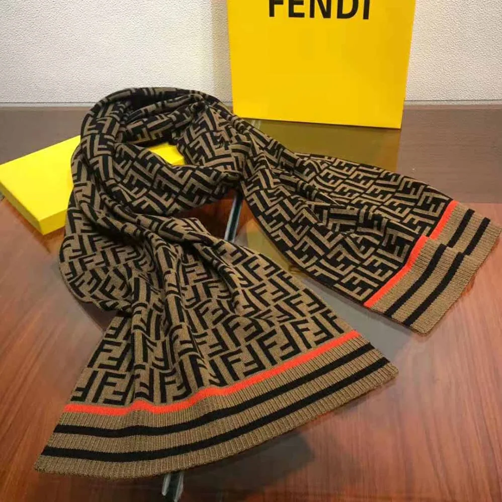 Fendi Brown Wool and Cashmere FF Scarf for Women Fendi Brown Wool and Cashmere FF Scarf for Women