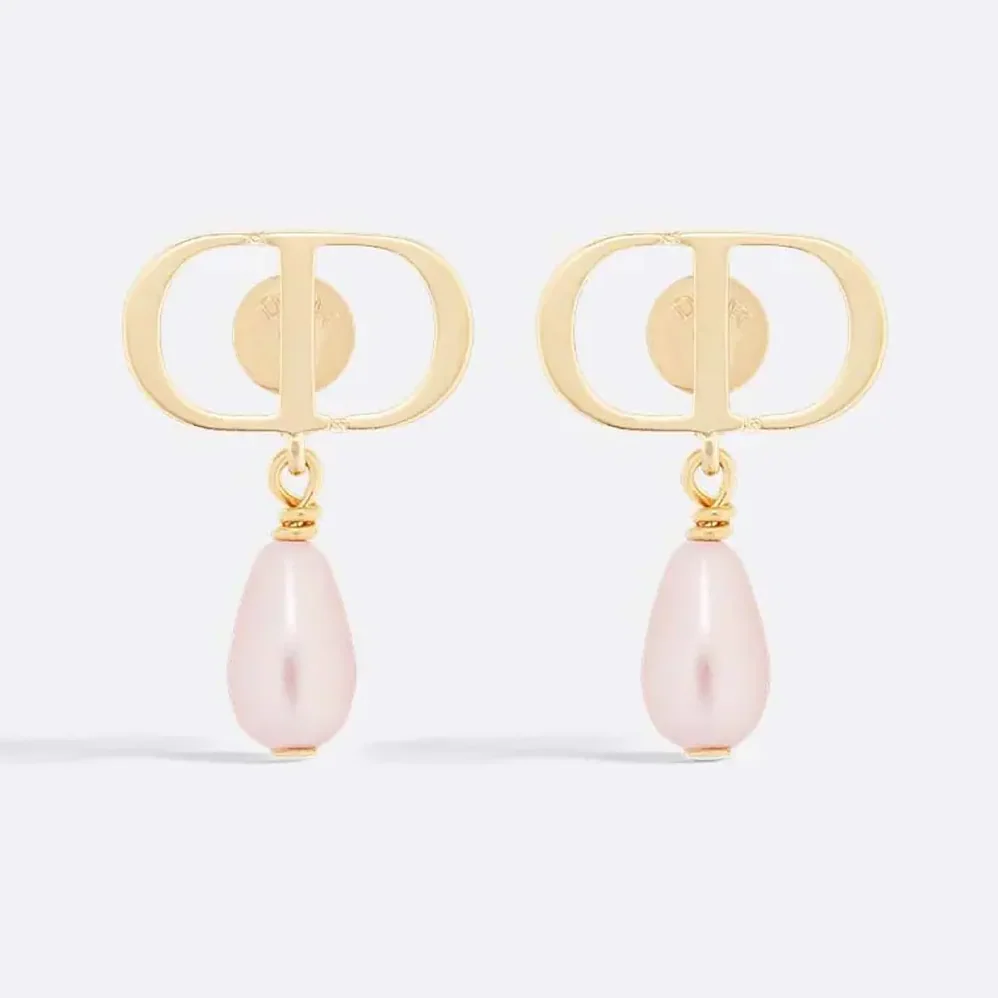 Dior Petit CD Earrings Gold-Finish Metal and Iridescent Pink Resin Pearls for Women Dior Petit CD Earrings Gold-Finish Metal and Iridescent Pink Resin Pearls for Women