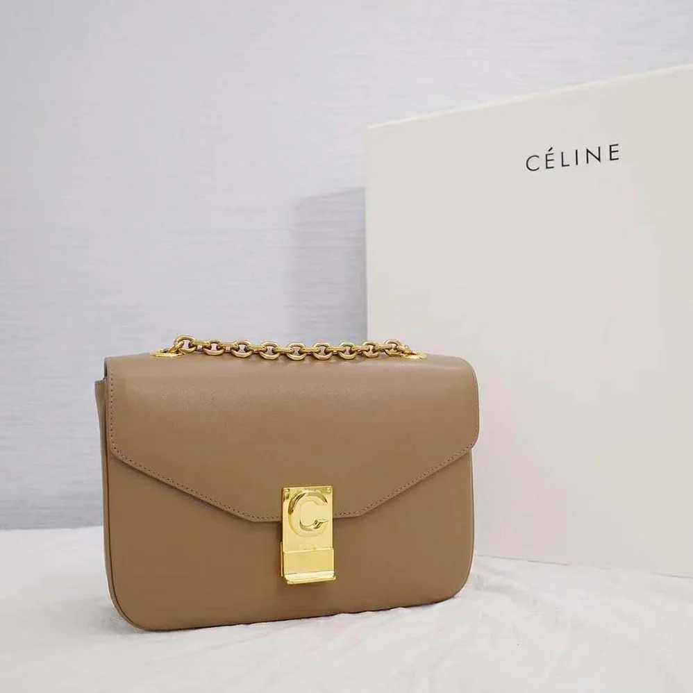 Celine Medium C Bag in Shiny Calfskin Leather for Women in Sandy Celine Medium C Bag in Shiny Calfskin Leather for Women in Sandy