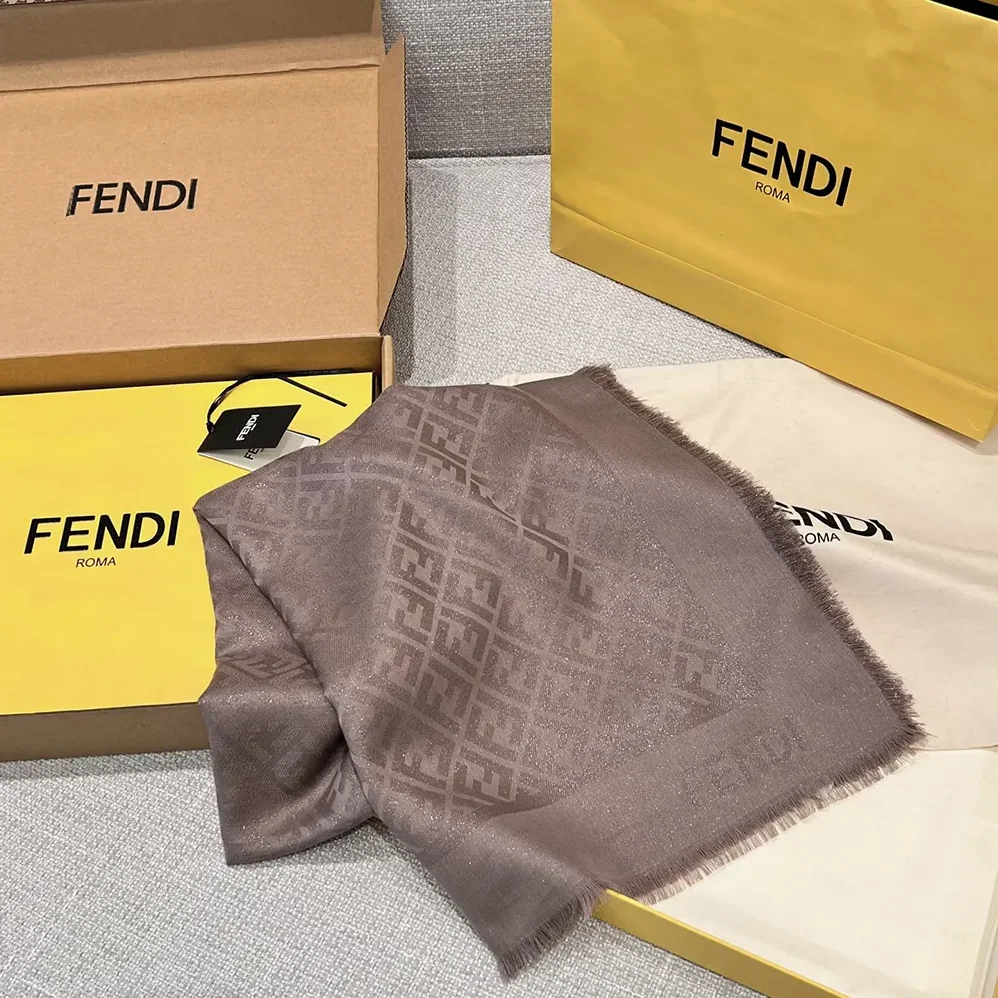 Fendi FF Shawl Dove Gray Silk and Wool Shawl for Unisex