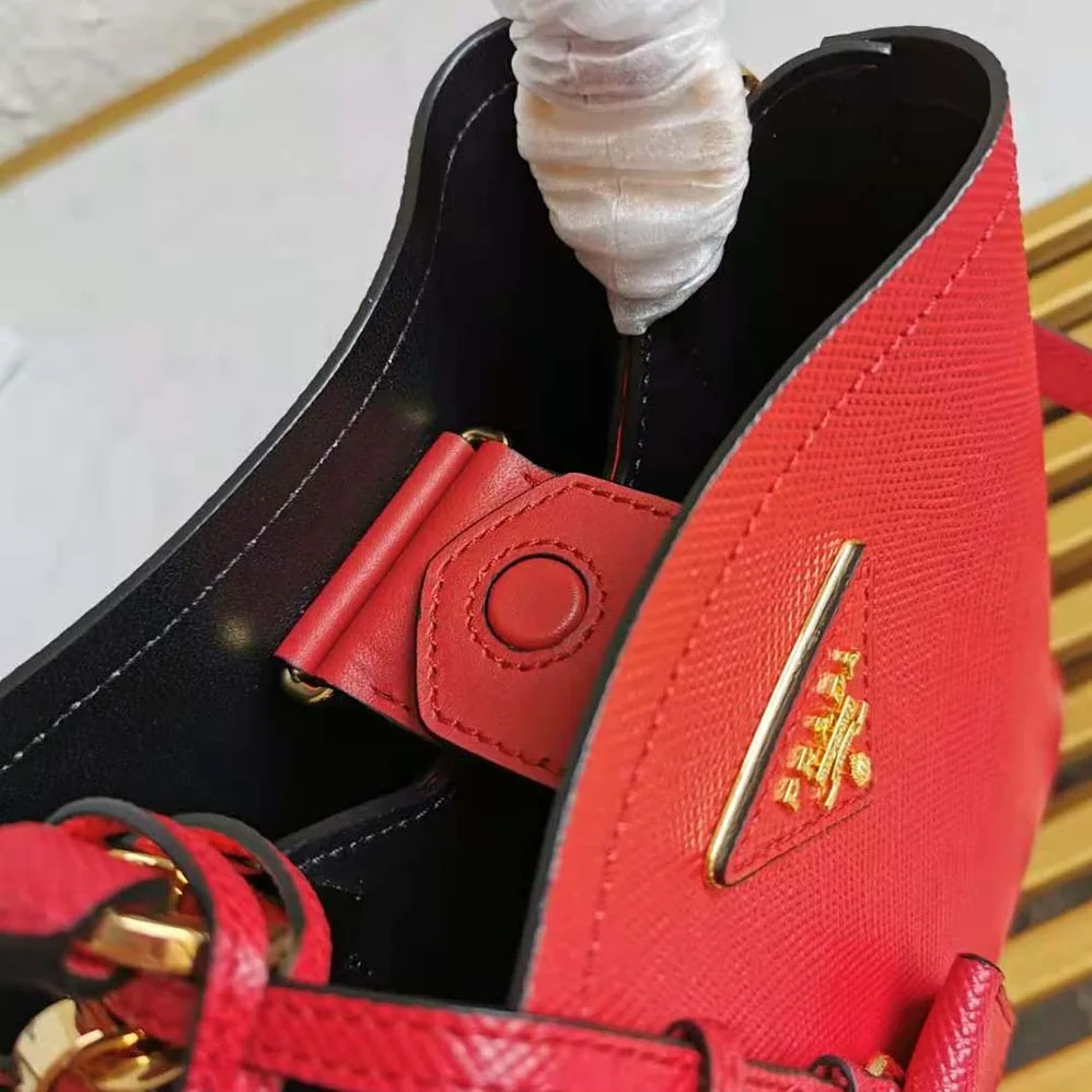 Prada Small Saffiano Leather Prada Panier Bag for Women in Red