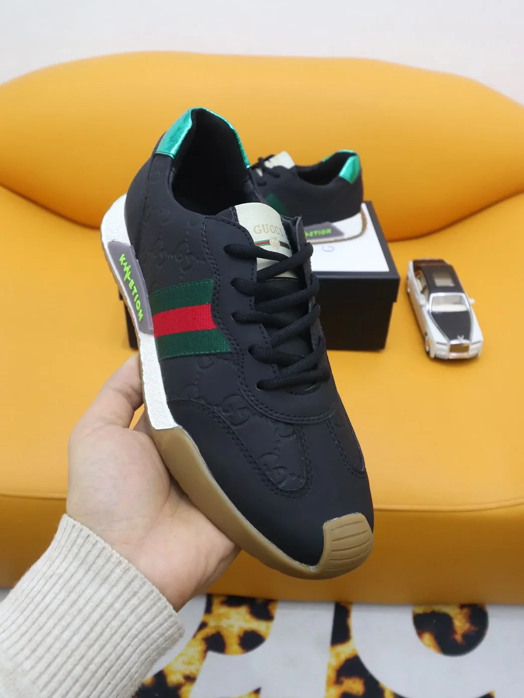 Gucci GG Embossed Sneakers With Web Ketion Black for Men