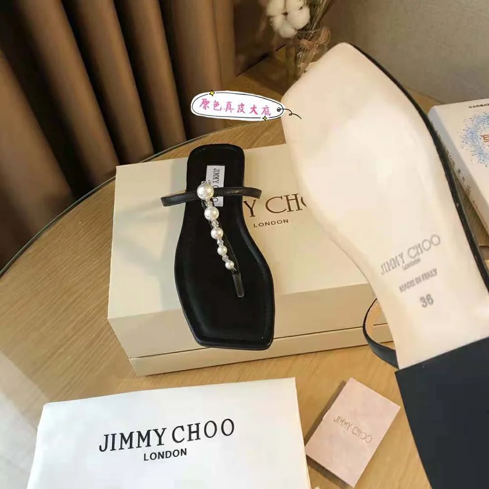Jimmy Choo Alaina Flat Black Nappa Leather Flats with Pearl Embellishment for Women Jimmy Choo Alaina Flat Black Nappa Leather Flats with Pearl Embellishment for Women