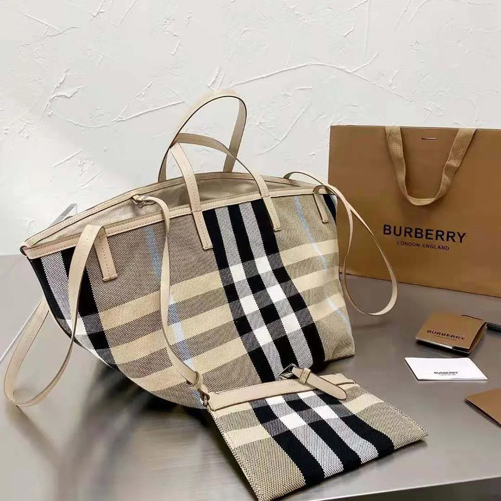 Burberry Medium Check Canvas Beach Tote for Women Burberry Medium Check Canvas Beach Tote for Women