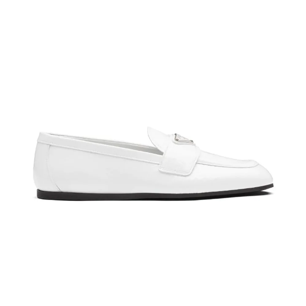 Prada Patent Leather Loafers in 5mm Heel for Women in White Prada Patent Leather Loafers in 5mm Heel for Women in White