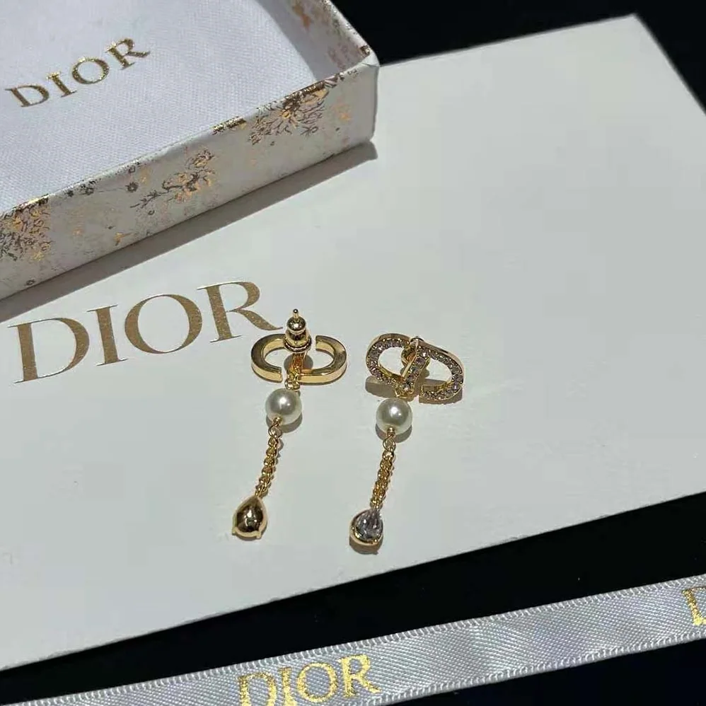 Dior Petit CD Earrings Gold-Finish Metal with White Resin Pearls for Women