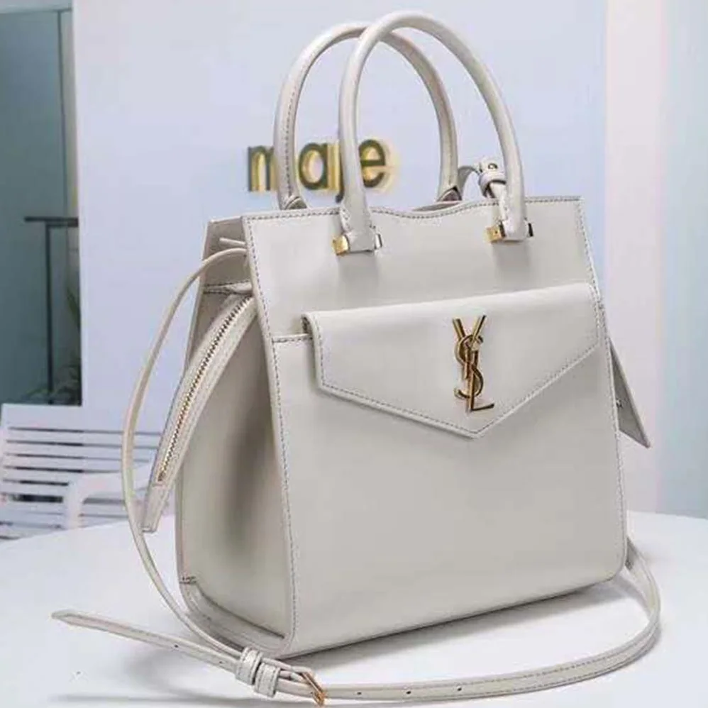 Saint Laurent YSL Uptown Small Tote Shiny Smooth for Women in White Saint Laurent YSL Uptown Small Tote Shiny Smooth for Women in White