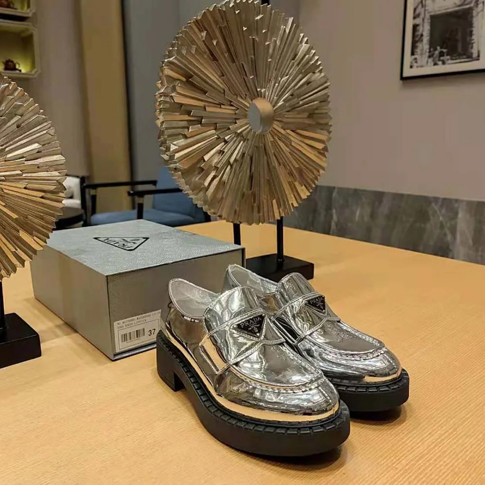 Prada Metallic Leather Loafers for Women in Silver Prada Metallic Leather Loafers for Women in Silver