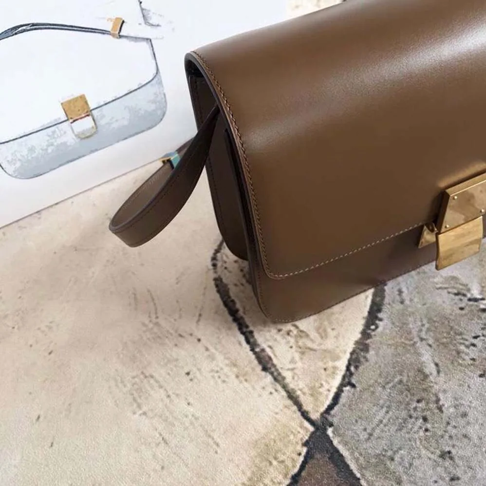 Celine Small Classic Bag in Box Calfskin Leather for Women in Brown