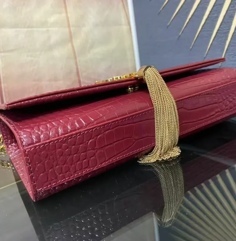 Saint Laurent Kate Small Chain Bag With Tassel In Embossed Burgundy in YSL Saint Laurent Kate Small Chain Bag With Tassel In Embossed Burgundy in YSL